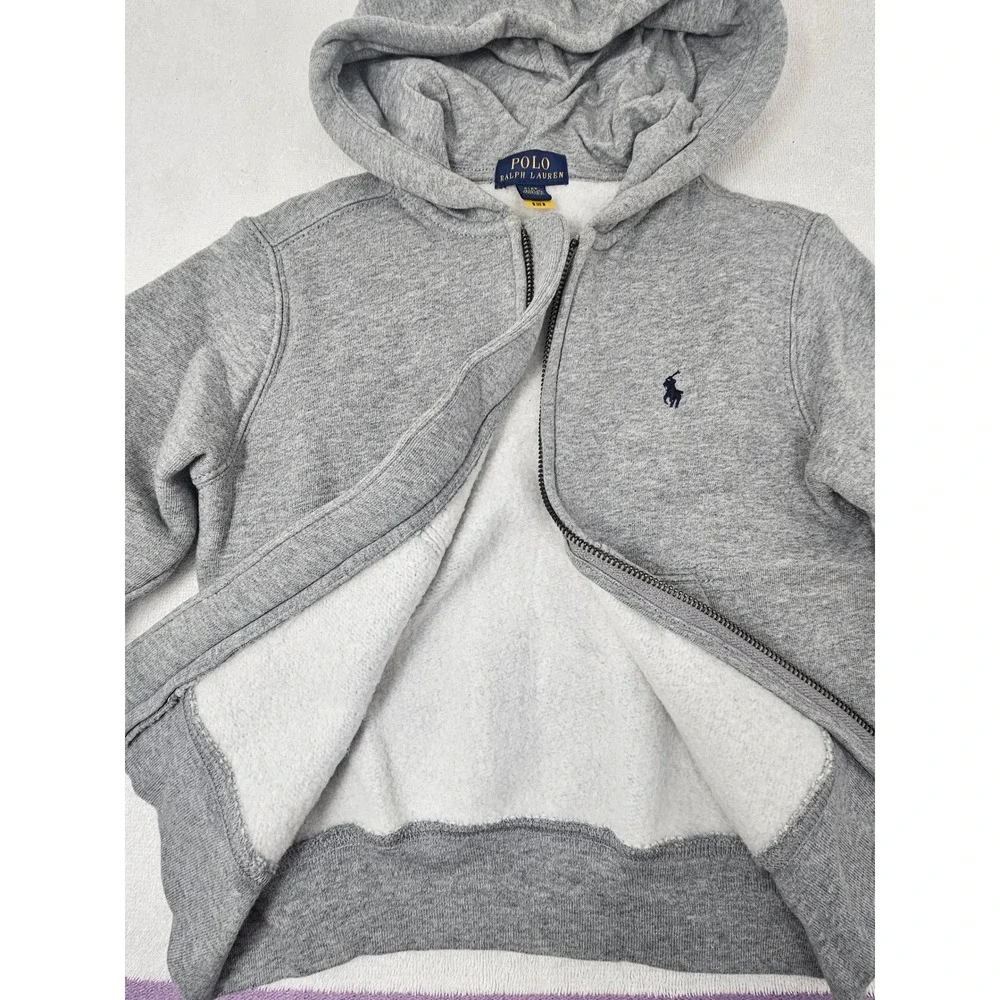 Polo Ralph Lauren Boy's 4T Toddler Full Zip Fleece Hoodie Gray, Navy Pony, EUC!